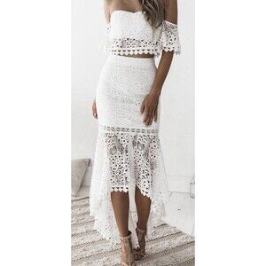 White Boho Dress Medium Size 8 2 Piece Two Sisters, Celine Set Beach Wedding